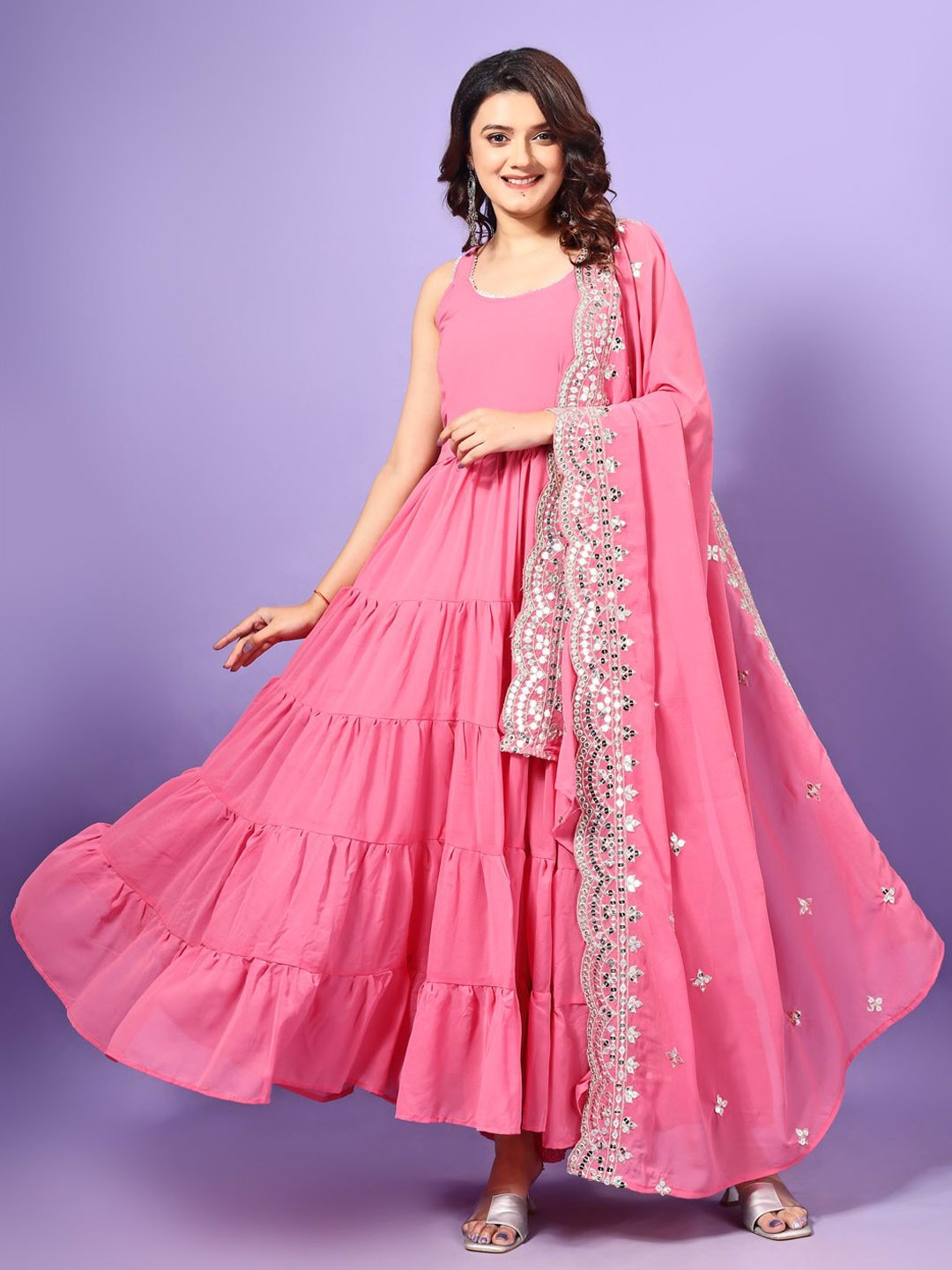 

Fashion Basket Layered Gown With Dupatta, Pink