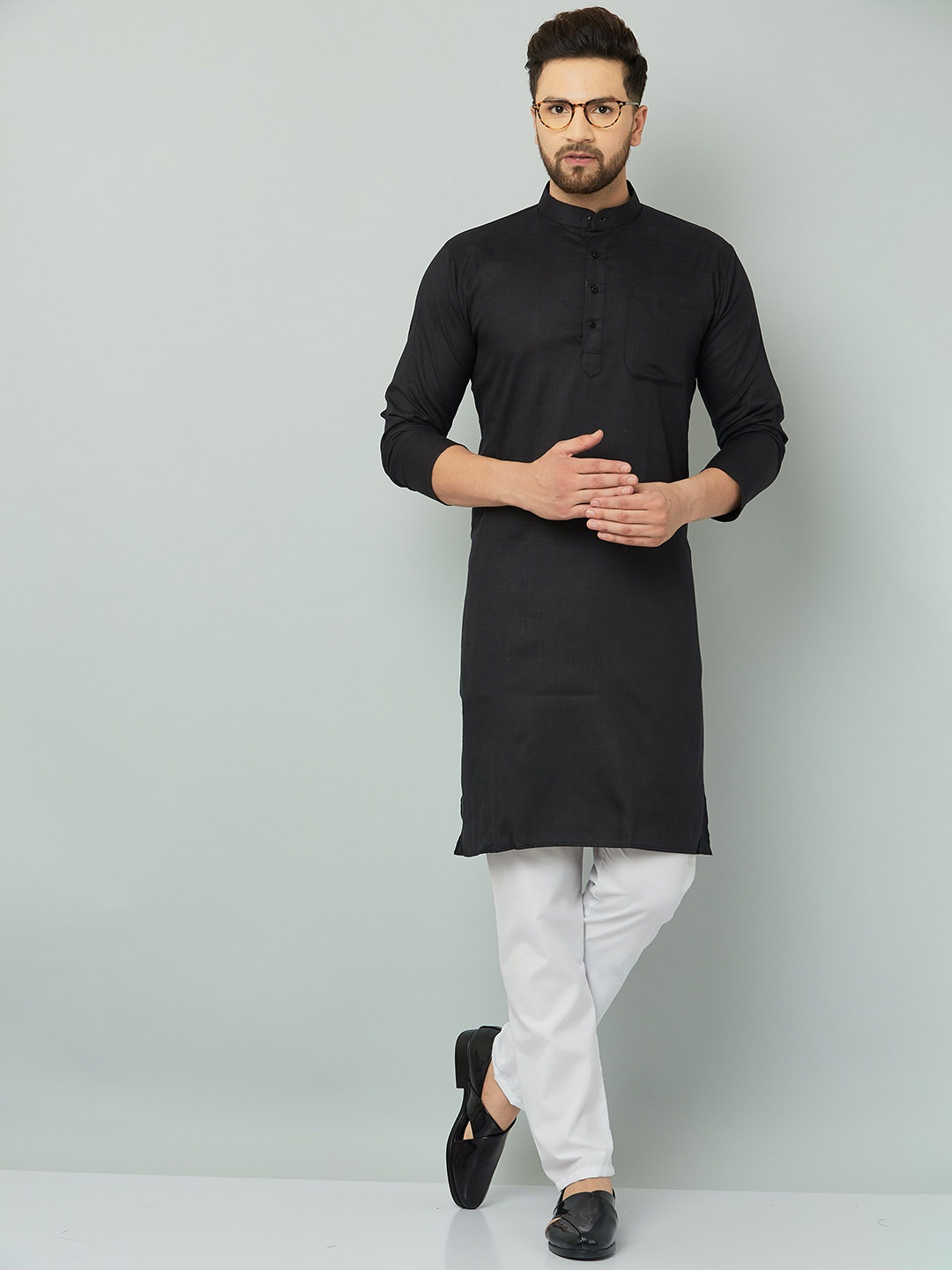 

LEMONX Men Regular Kurta with Pyjamas, Black