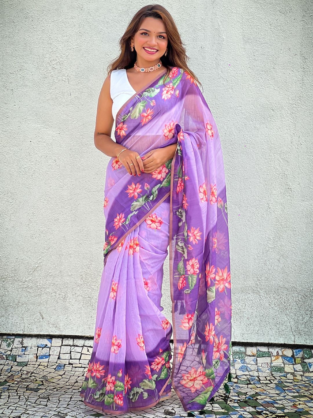 

Mitera Floral Saree, Purple