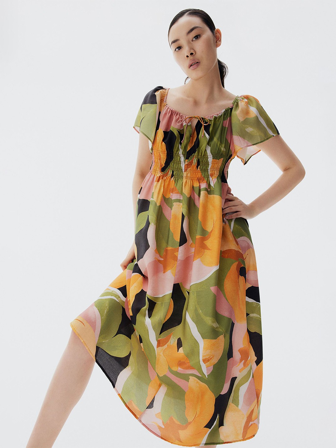 

H&M Butterfly-Sleeved Dress, Green