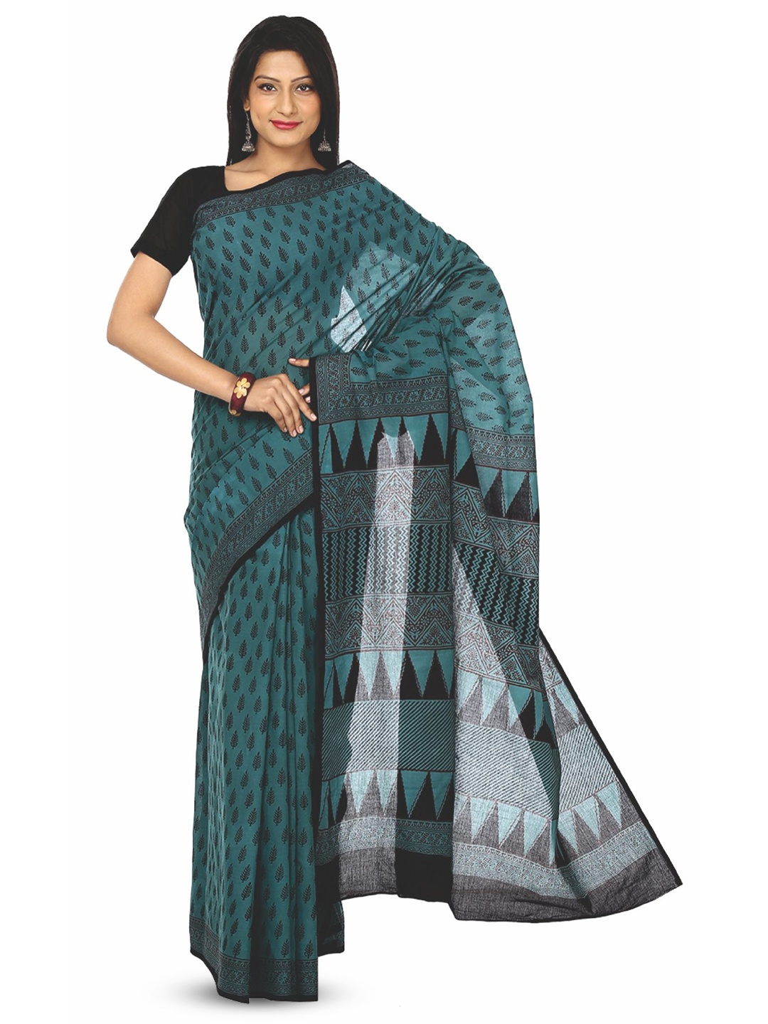 

Kalakari India Floral Pure Cotton Bagh Saree, Black