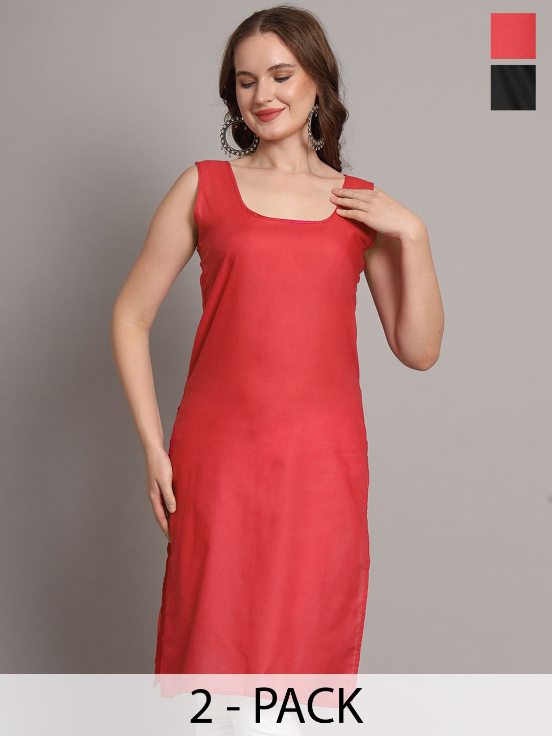 

The Chikan Label Pack Of 2 Cotton Straight Kurta, Coral