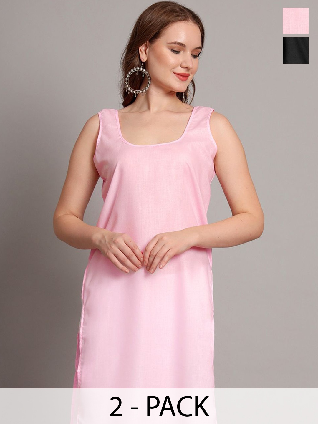 

The Chikan Label Pack Of 2 Cotton Straight Kurta, Pink