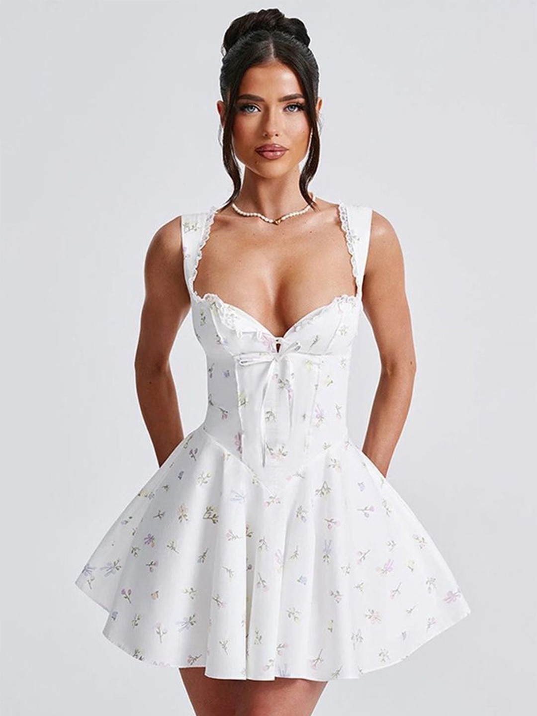 

LULU & SKY Floral Printed Corset Mini Dress, White