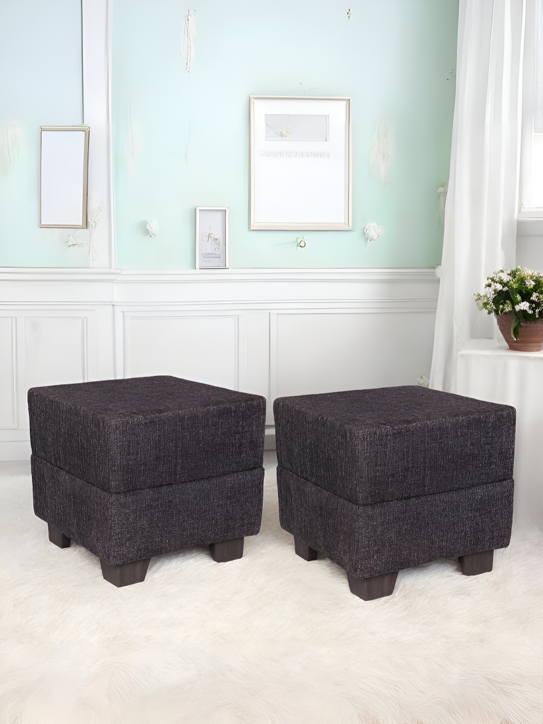 

Ikiriya 2-Pcs Black Wooden Square Ottomans