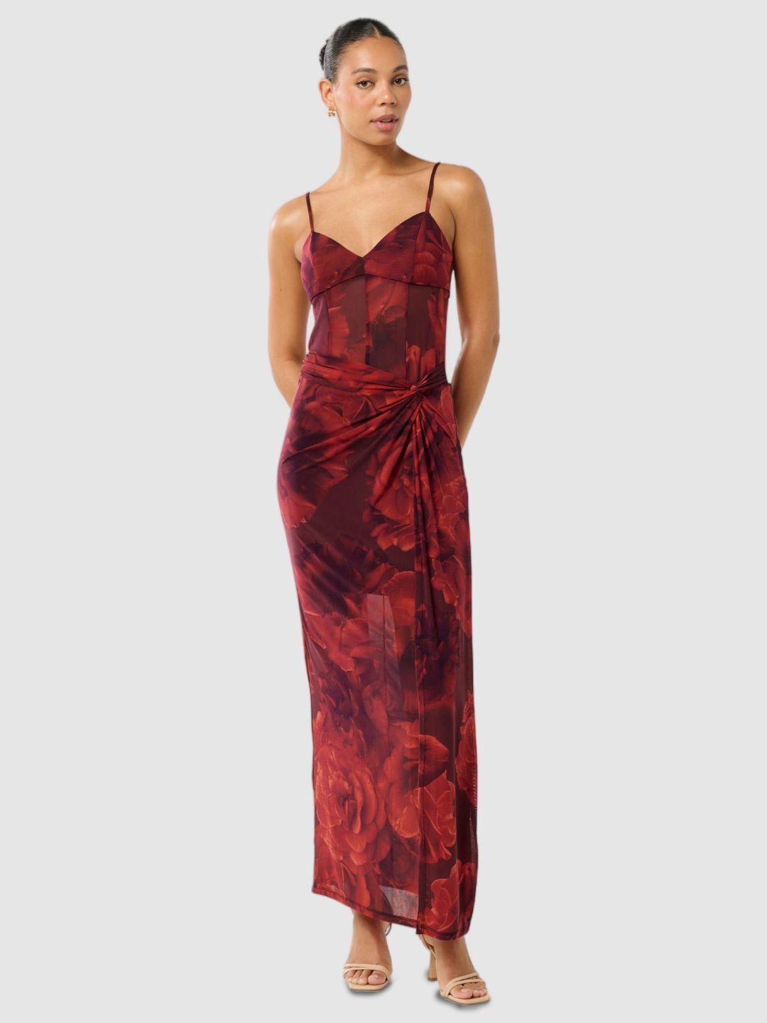 

Forever New Floral Print Net Maxi Dress, Red