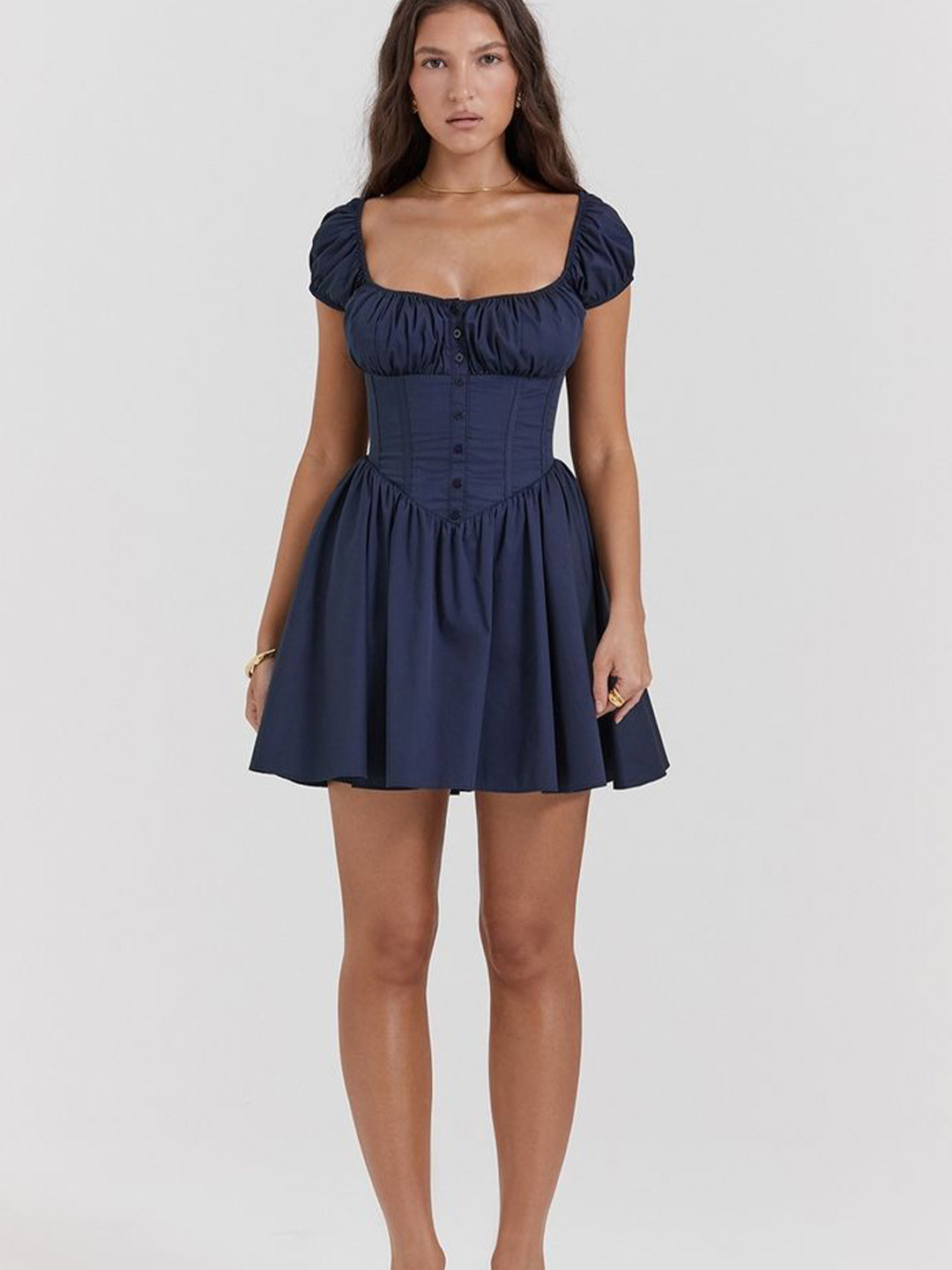 

LULU & SKY Women Square Neck Fit & Flare Mini Dress, Blue