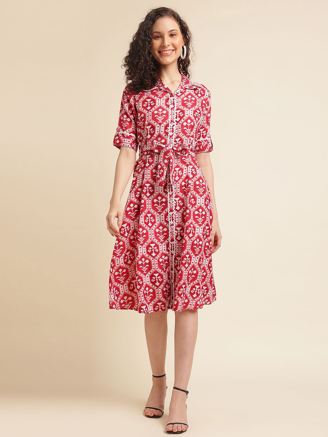 

all about you Embellished Print Fit & Flare Dress, Red