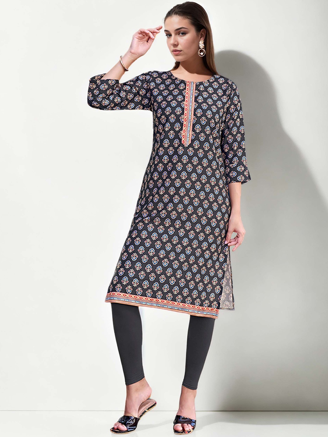 

Anouk Rustic Women Ethnic Motifs Printed Kurta, Black