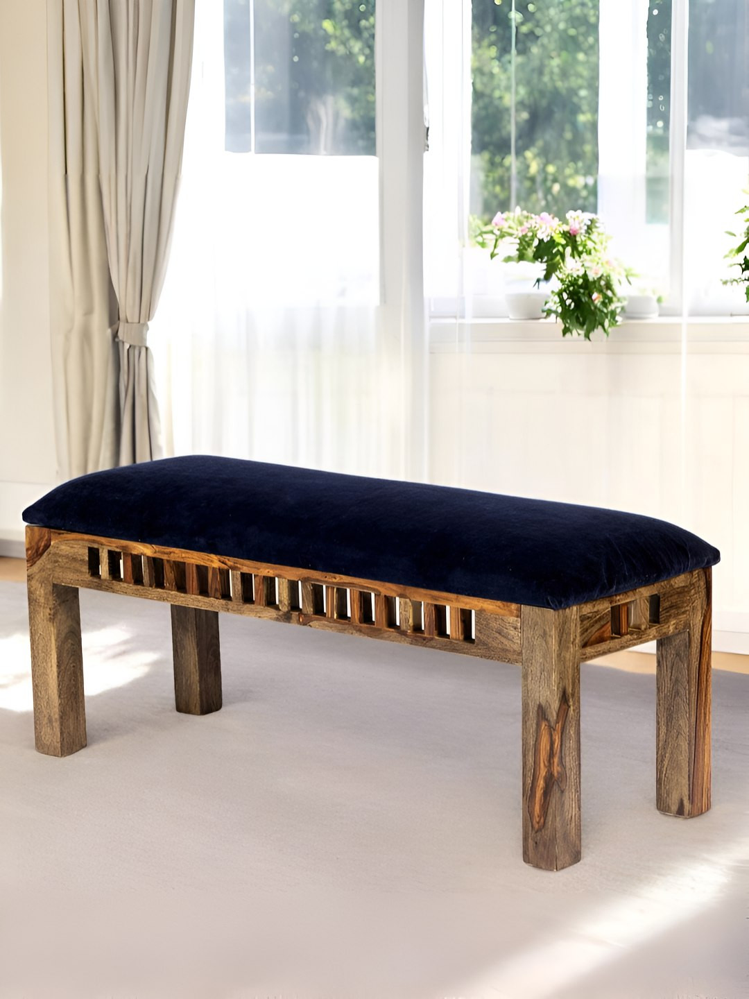 

Ikiriya Blue & Brown Wood Accent 3 Seater Bench