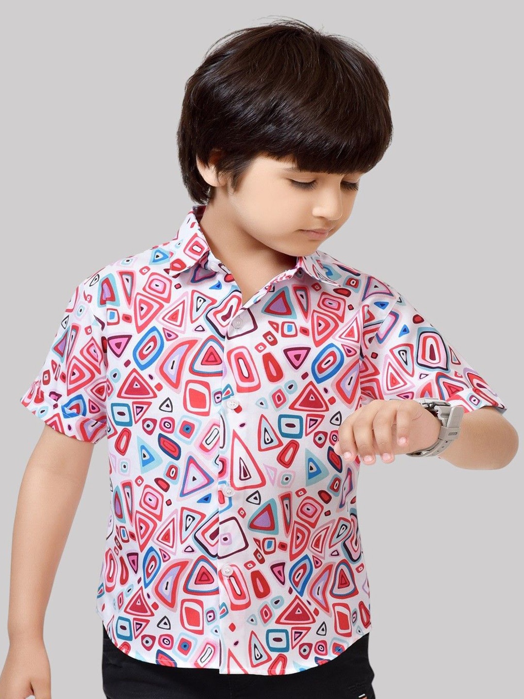 

BAESD Boys Comfort Spread Collar Conversational Printed Cotton Casual Shirt, White