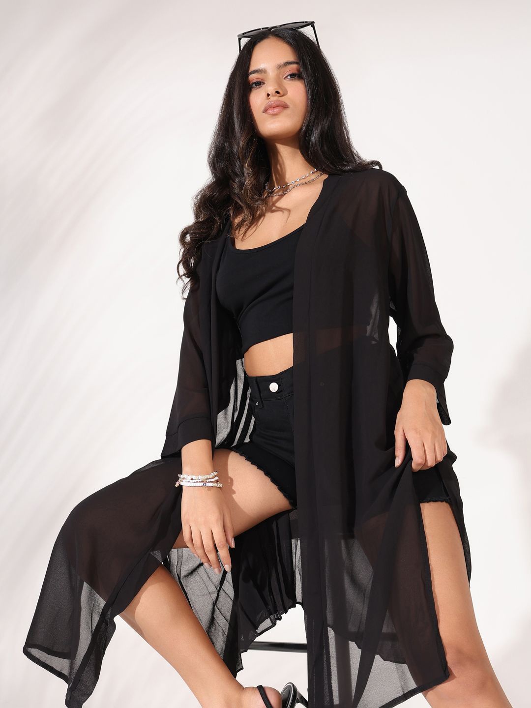 

SHOWOFF Women Longline Shrug, Black