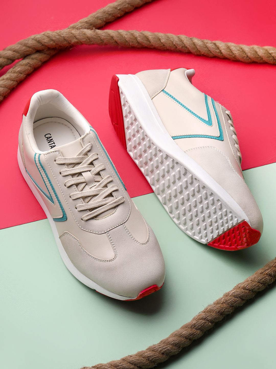 

Cantabil Men Colourblocked PU Sneakers, Beige