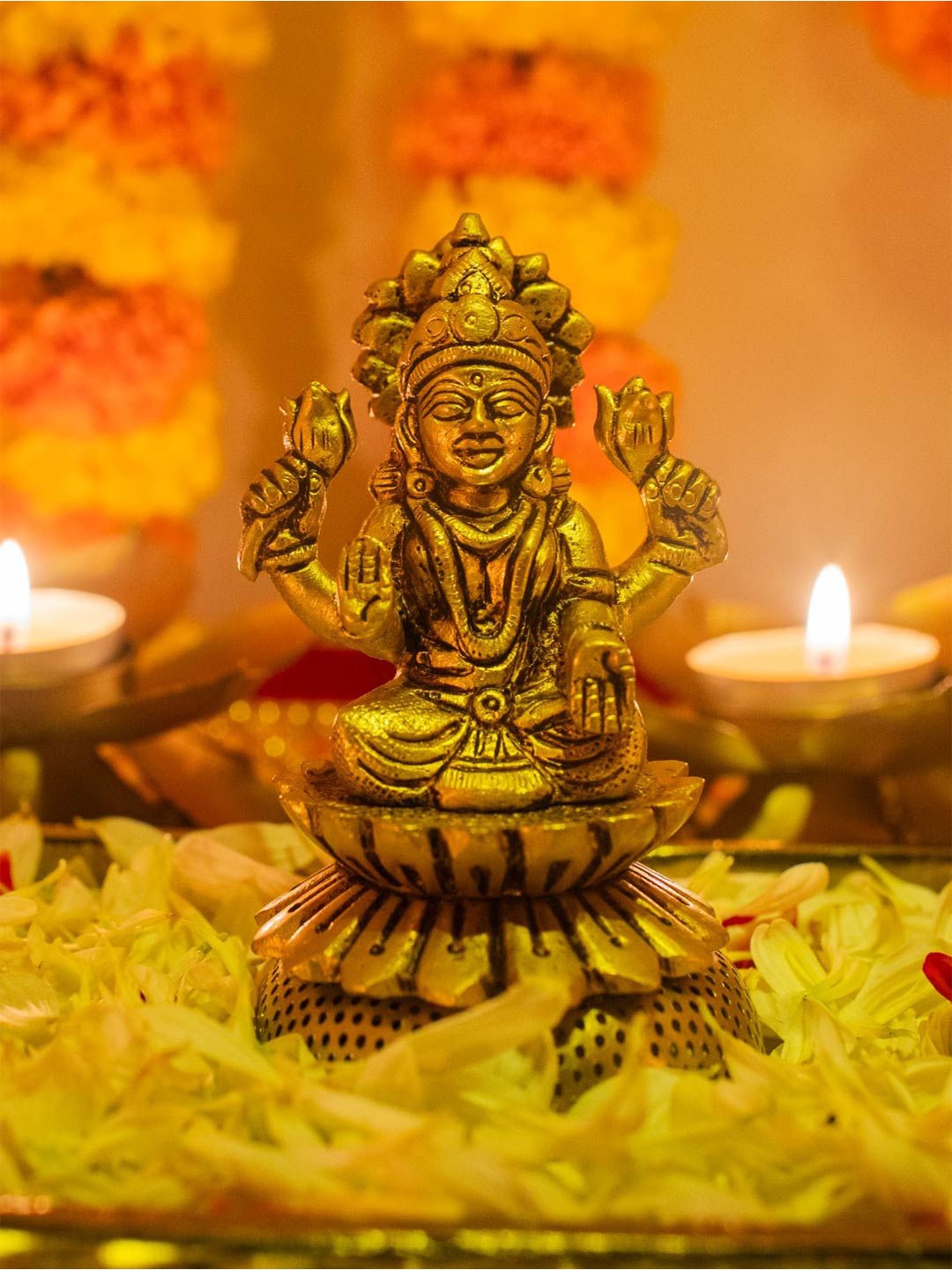 

10club Yellow Pure Brass Kamal Lakshmi Idol Showpiece