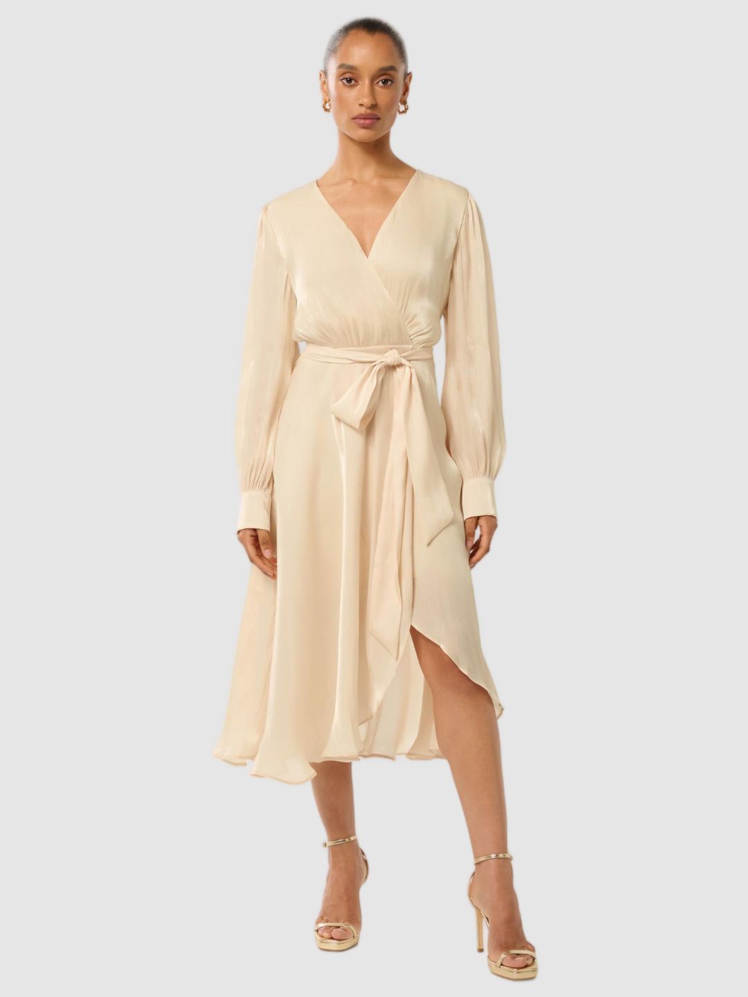 

Forever New Bishop Sleeve Formal Fit & Flare Midi Dress, Gold