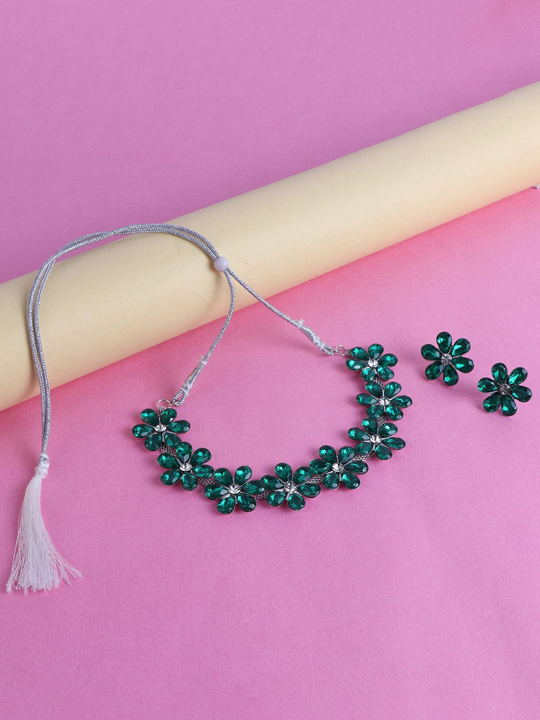 

Keviv Silver-Plated Stone-Studded Jewellery Set
