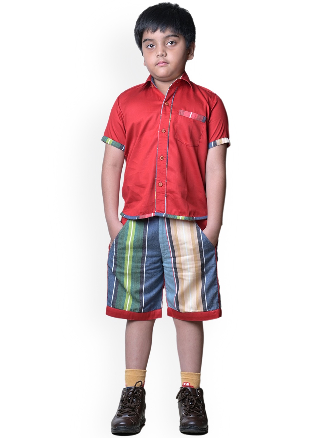 

BAESD Boys Cotton Striped Mid-Rise Regular Fit Shorts, Red