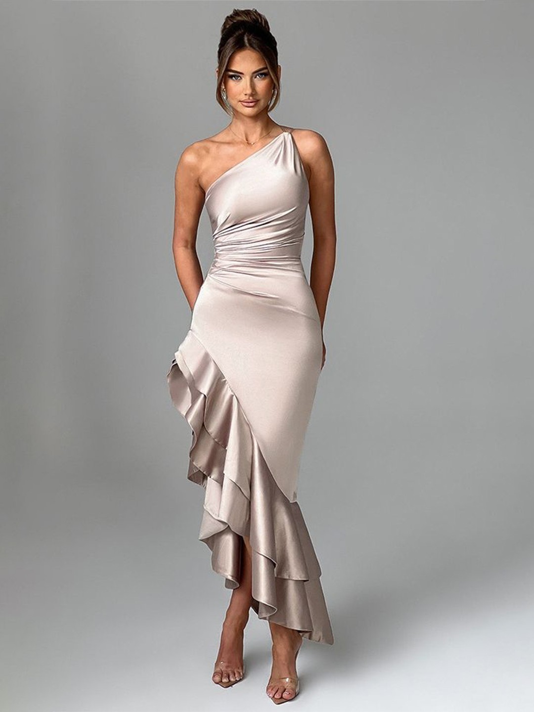 

LULU & SKY One Shoulder Maxi Dress, Grey