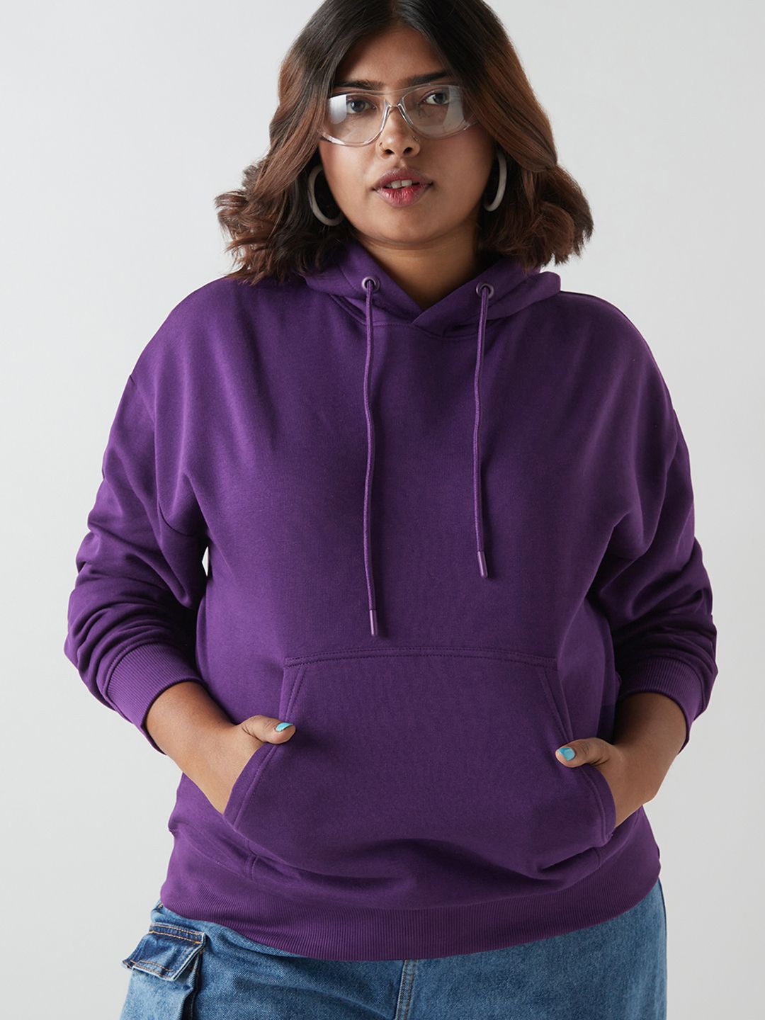 

Bewakoof Plus Women Plus Size Hooded Neck Oversized Pullover Sweatshirt, Purple