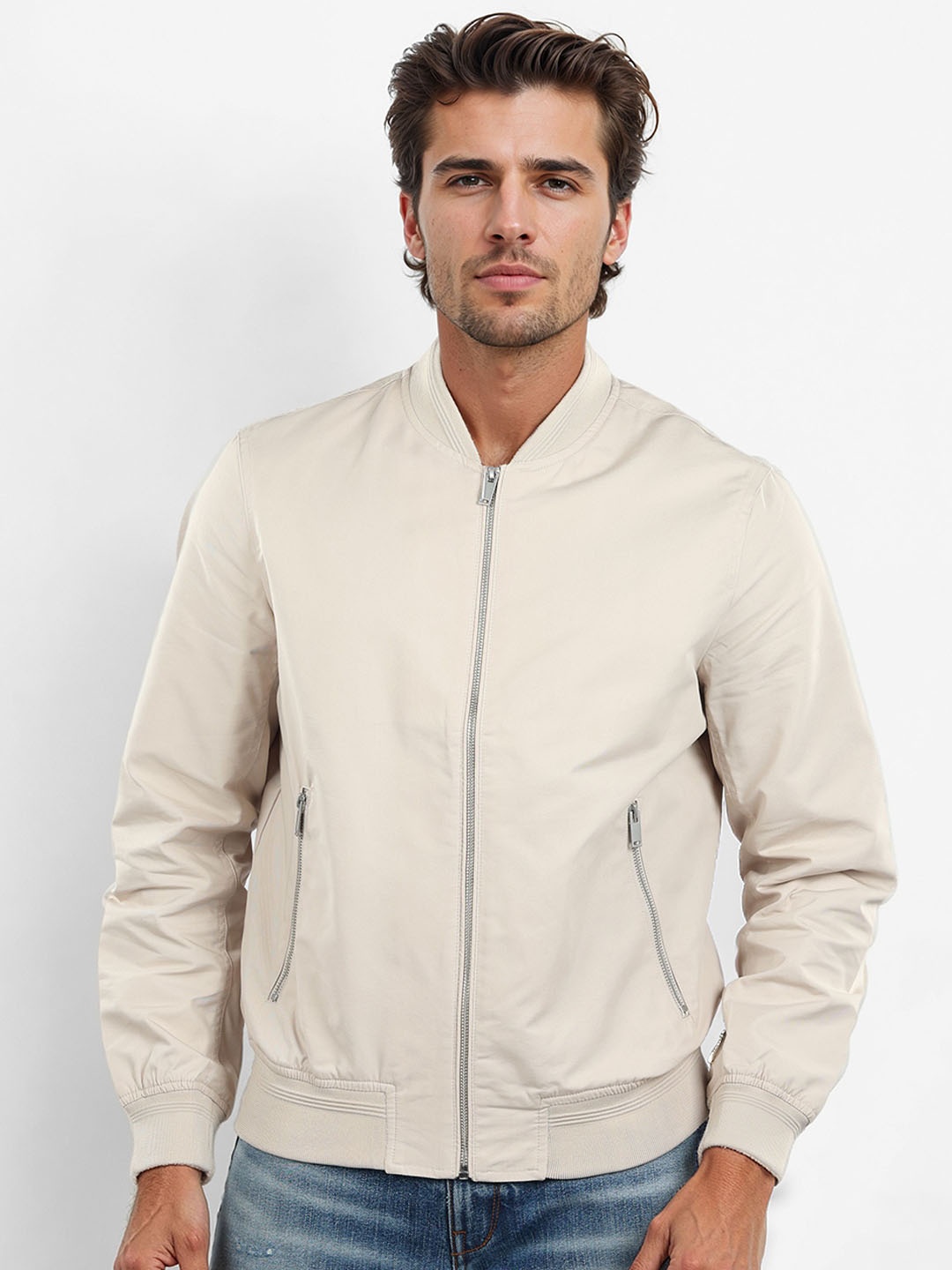 

Celio Men Camouflage Lightweight Bomber with Embroidered Jacket, Beige