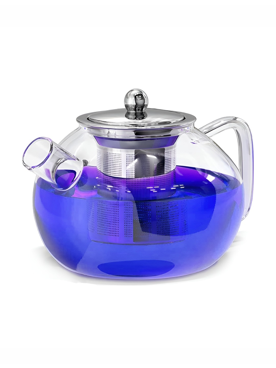 

BLUE TEA Round Glass Teapot Kettle with Stainless Steel Infuser & Lid - 1000ml, Transparent