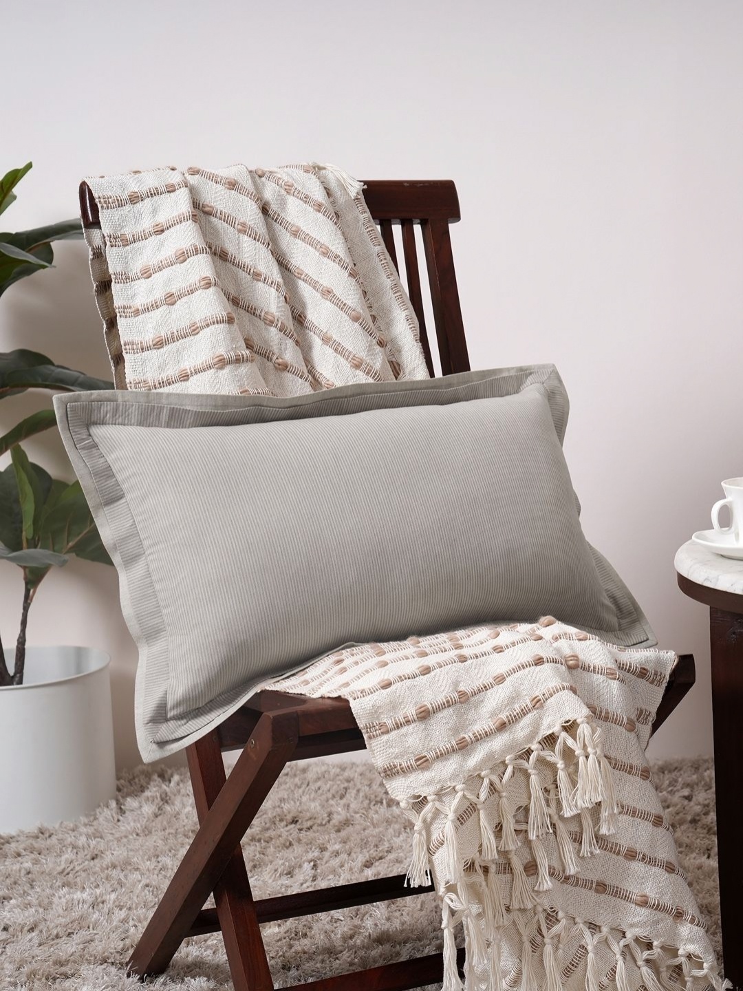 

MASPAR Pin Striped Beige Striped Cotton Rectangle Cushion Cover