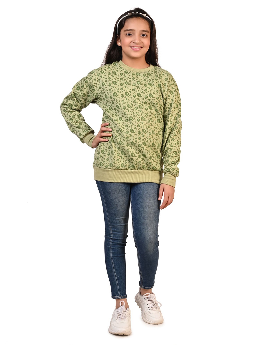 

BAESD Girls Floral Printed Pullover Sweatshirt, Green