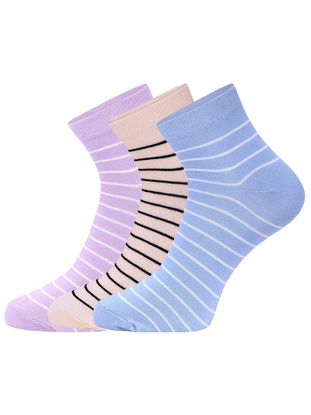 

FABdon Women Pack Of 3 Striped Anti-Bacterial Ankle Length Socks, Lavender