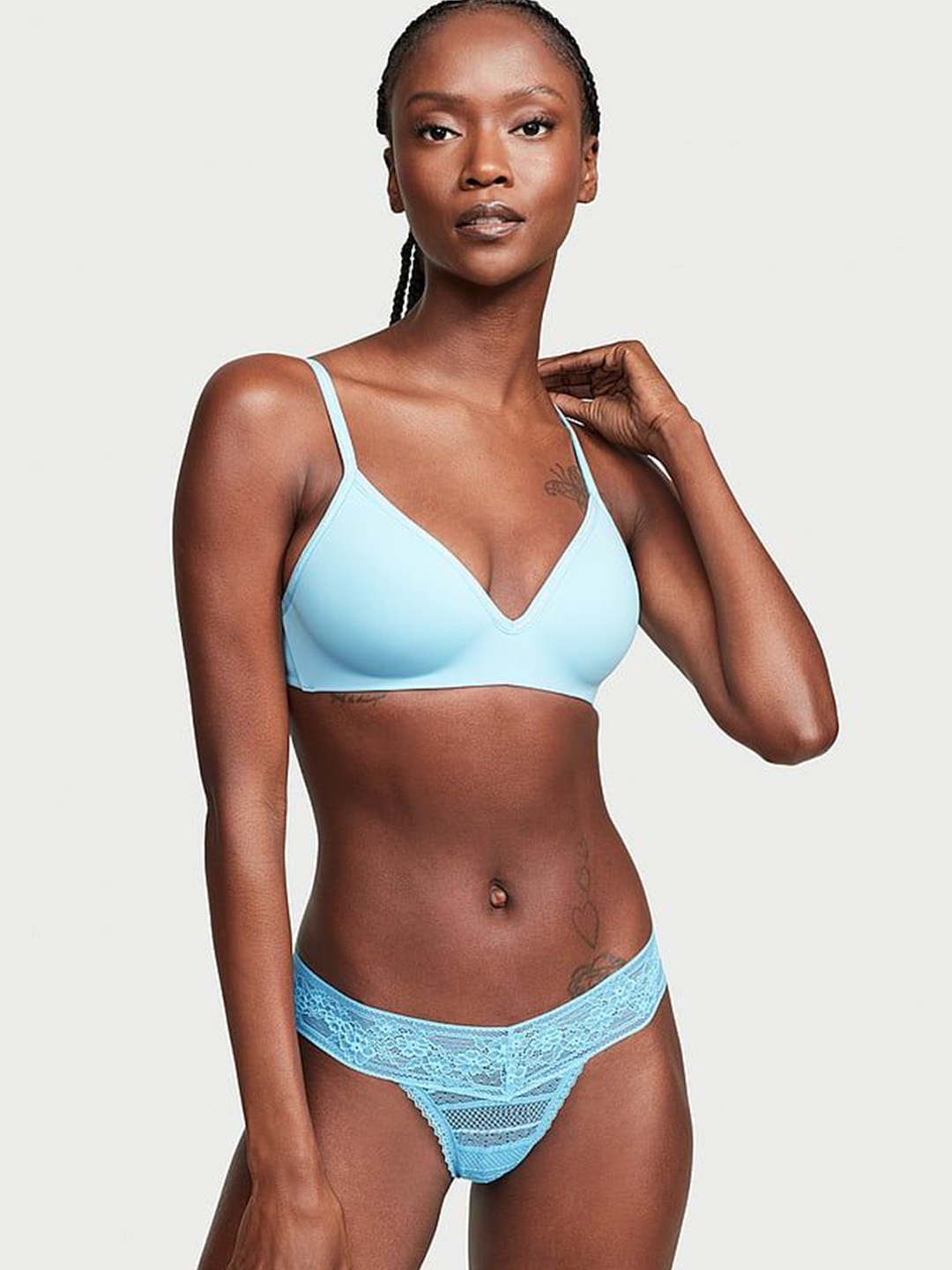 

Victoria's Secret The Lacie Lacie Floral Stripe Thong Panty1120596193L6, Blue