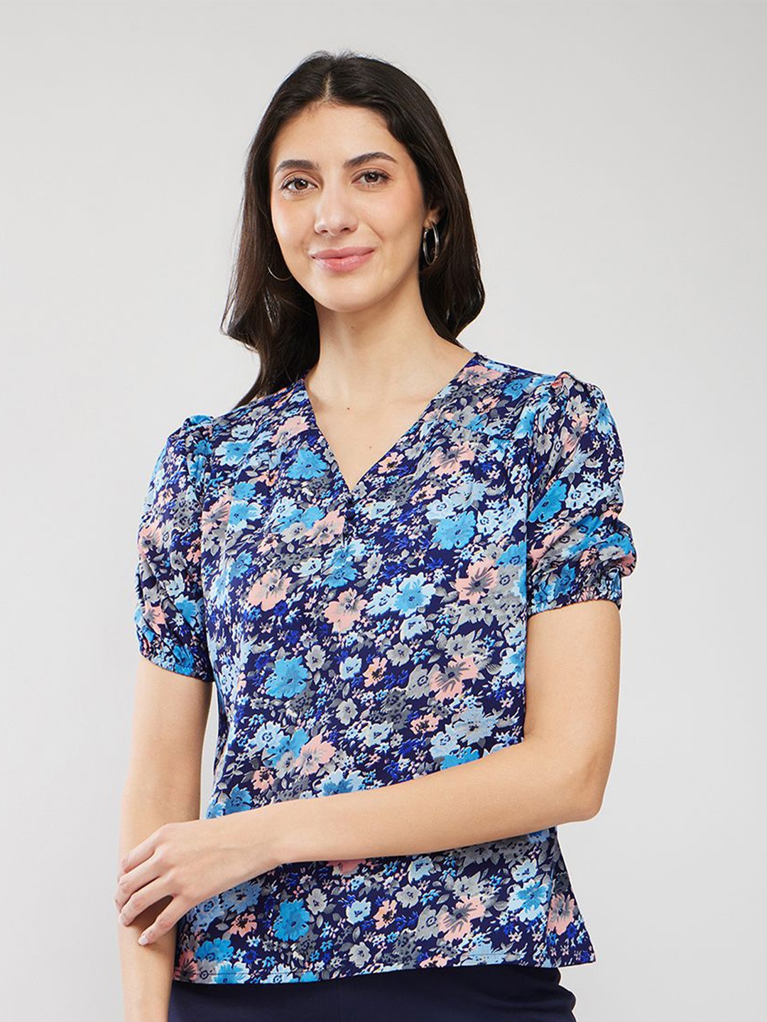 

FableStreet Floral Print Crepe Top, Navy blue