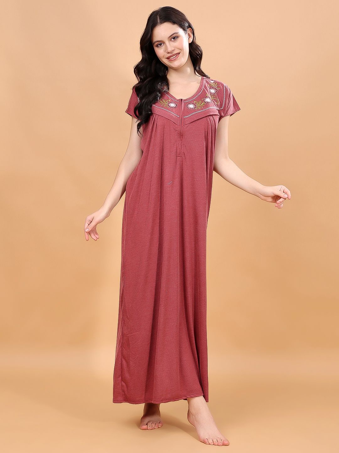 

NIGHT KEYS Maxi Nightdress, Maroon