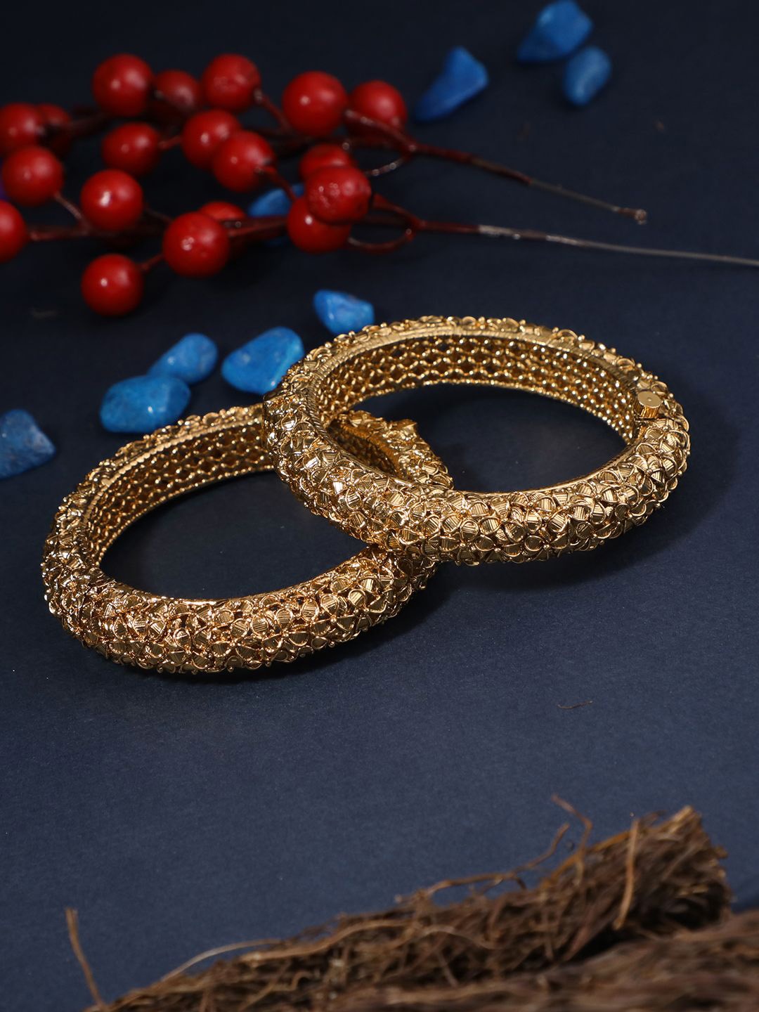 

Adwitiya Collection Set Of 2 24CT Gold Plated Antique Bangles