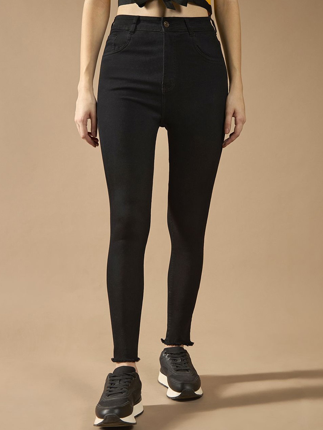 

DOLCE CRUDO Women Skinny Fit High-Rise Stretchable Jeans, Black