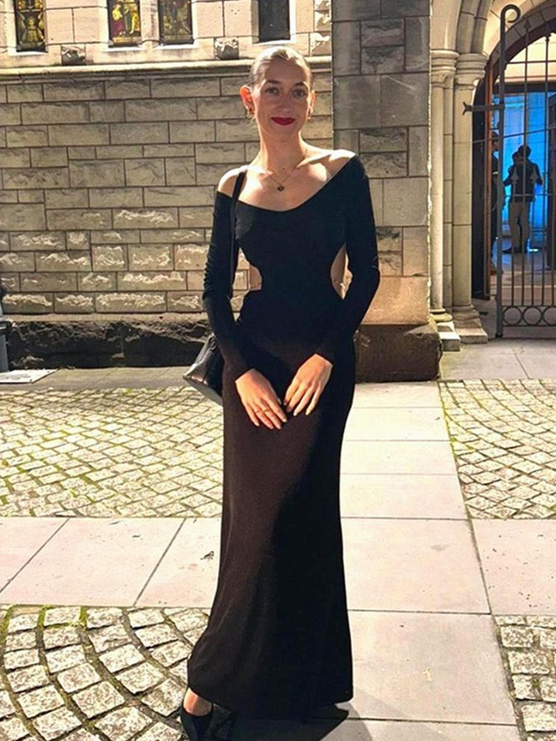 

LULU & SKY Women Long Sleeves A-Line Maxi Dress, Black