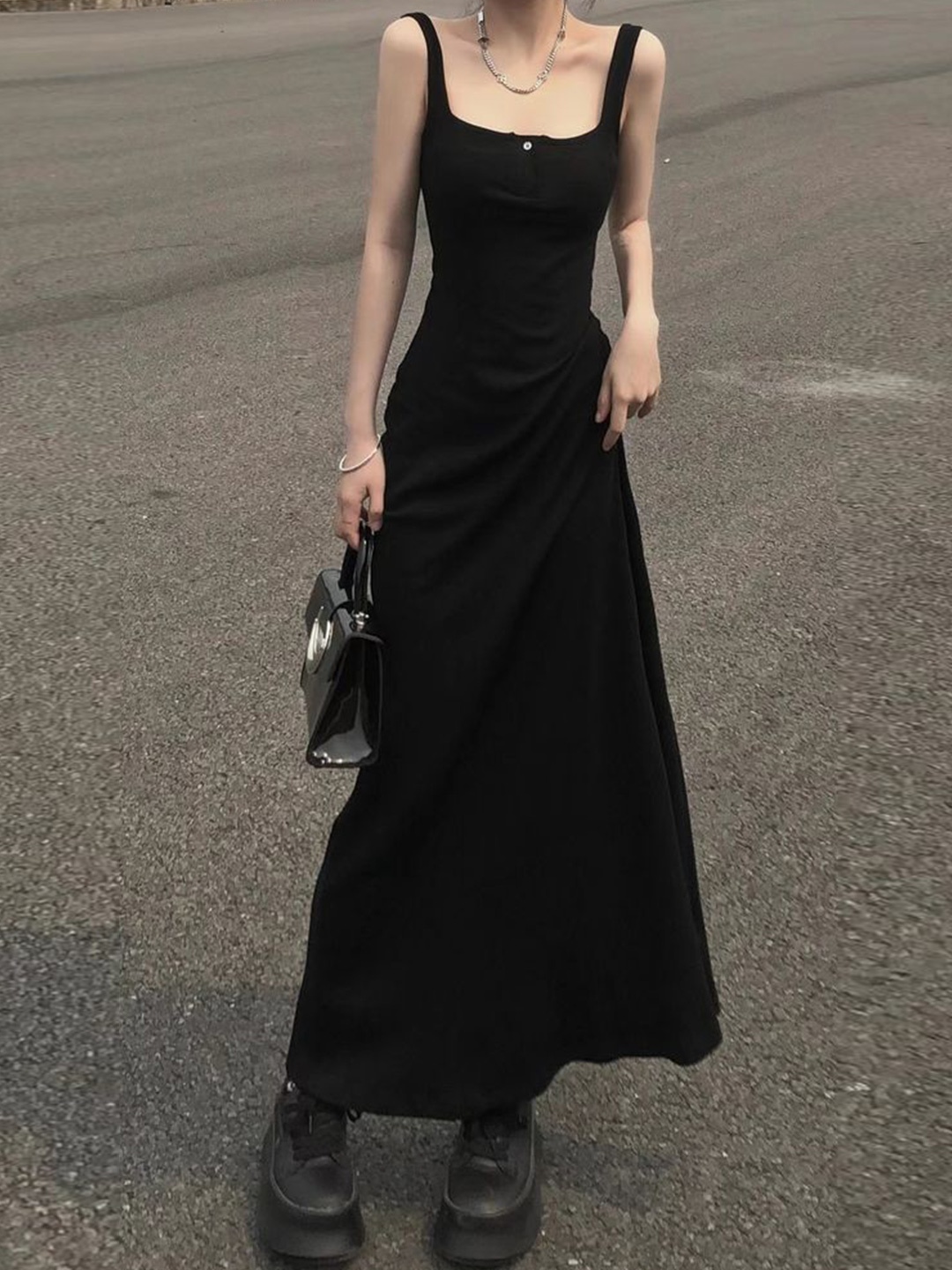 

LULU & SKY Women Shoulder Straps Maxi Dress, Black