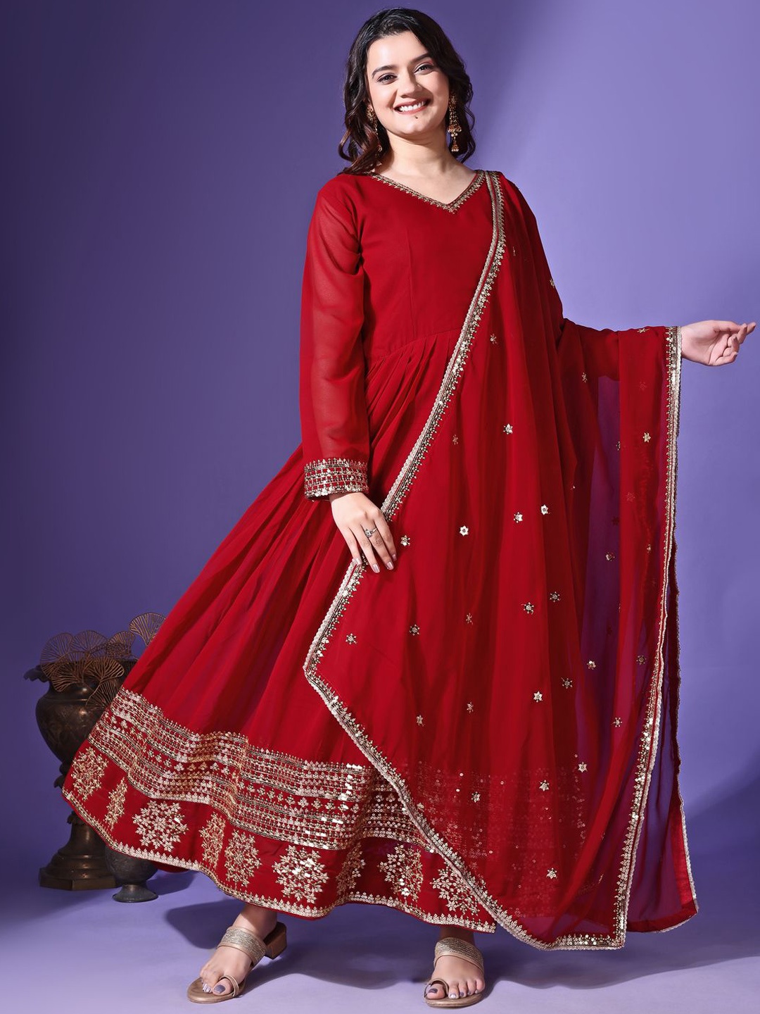 

Fashion Basket Women Ethnic Motifs Embroidered Regular Kurta with Pyjamas & With Dupatta, Maroon