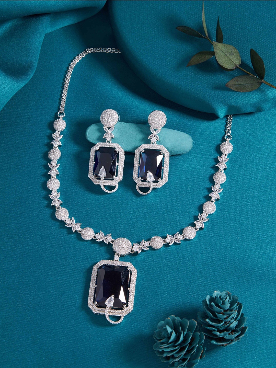 

Boghra Sales Silver-Plated AD Stone-Studded Jewellery Set