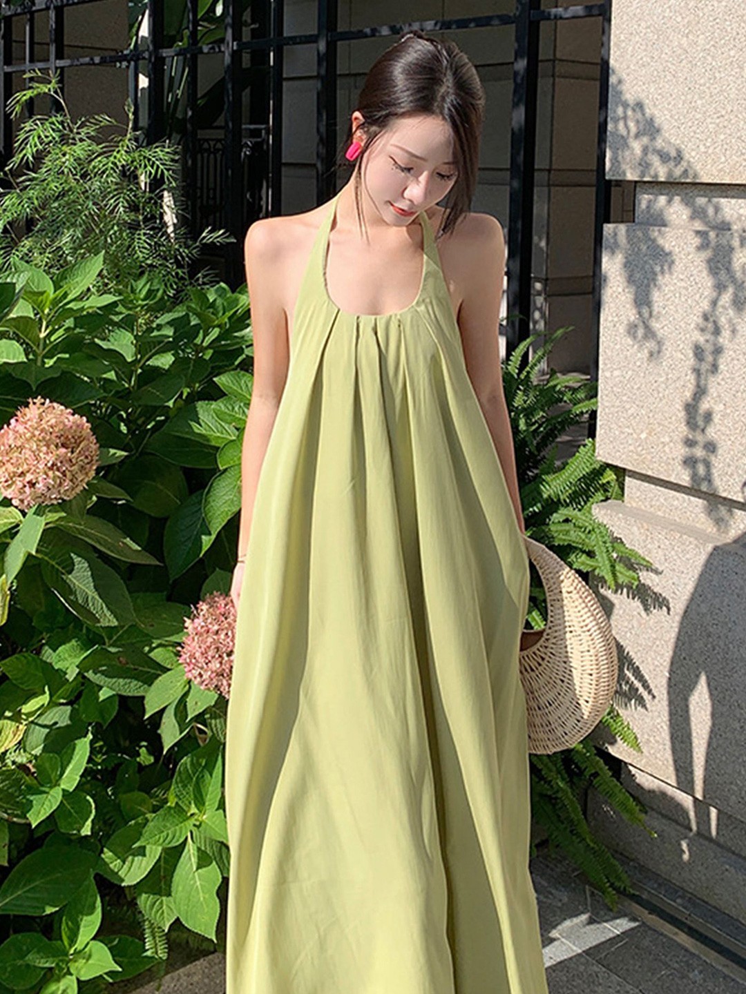 

LULU & SKY Women Halter Neck Cotton Maxi Dress, Green