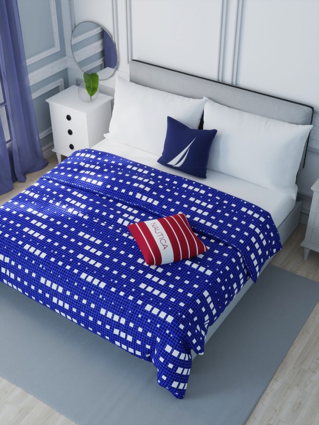 

Nautica Blue & White Geometric AC Room 120 GSM Double Bed Dohar