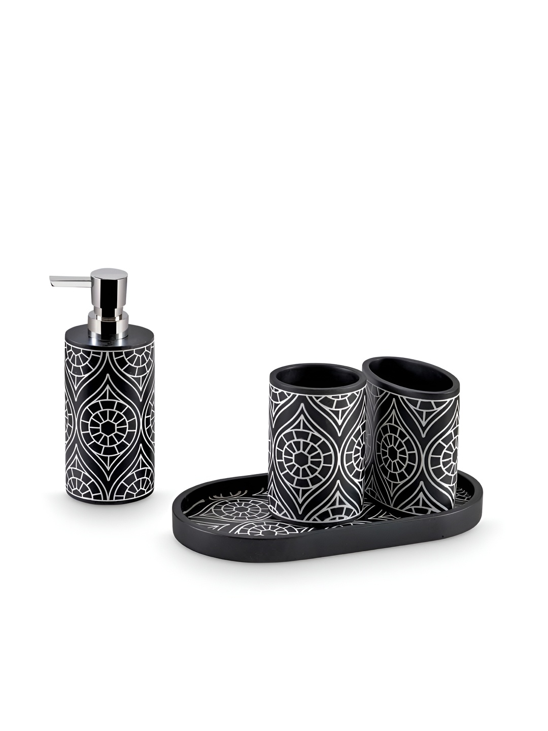 

Freelance Black 4 piece Ethnic Motifs Polyresin Bath Accessories Set