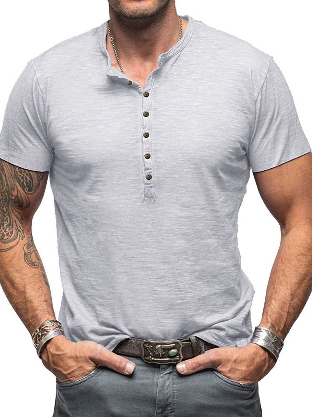 

StyleCast x Revolte Men Solid Mandarin Collar Cotton T-shirt, White