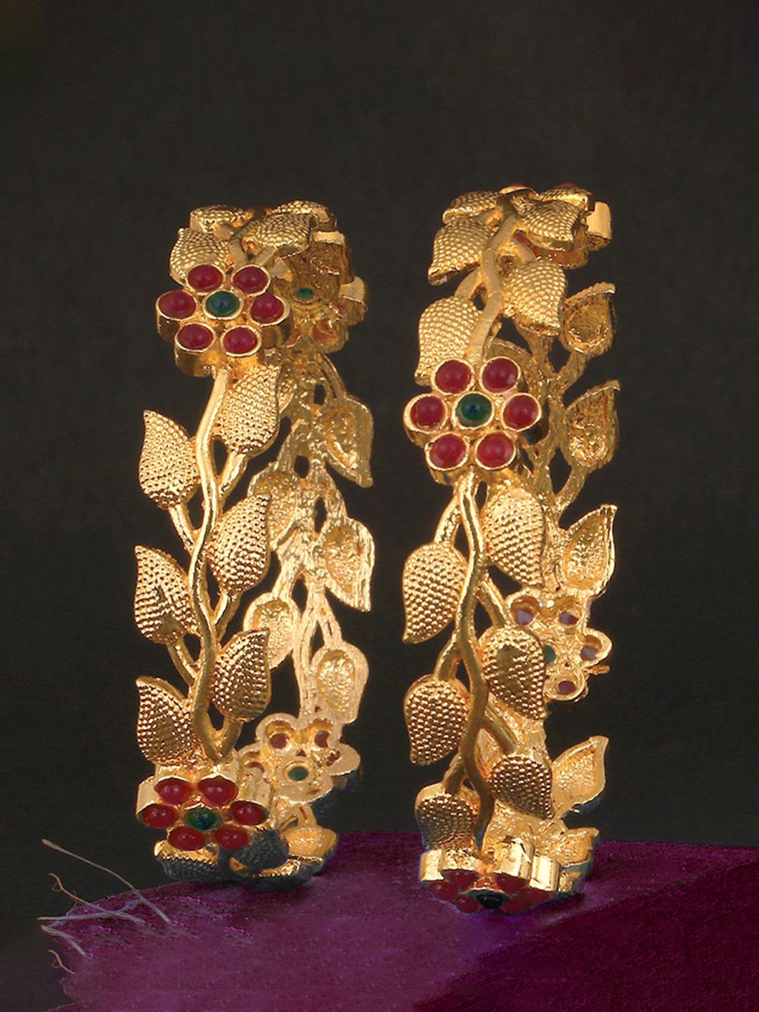 

Adwitiya Collection Set Of 2 Gold-Plated Stone Studded Bangles