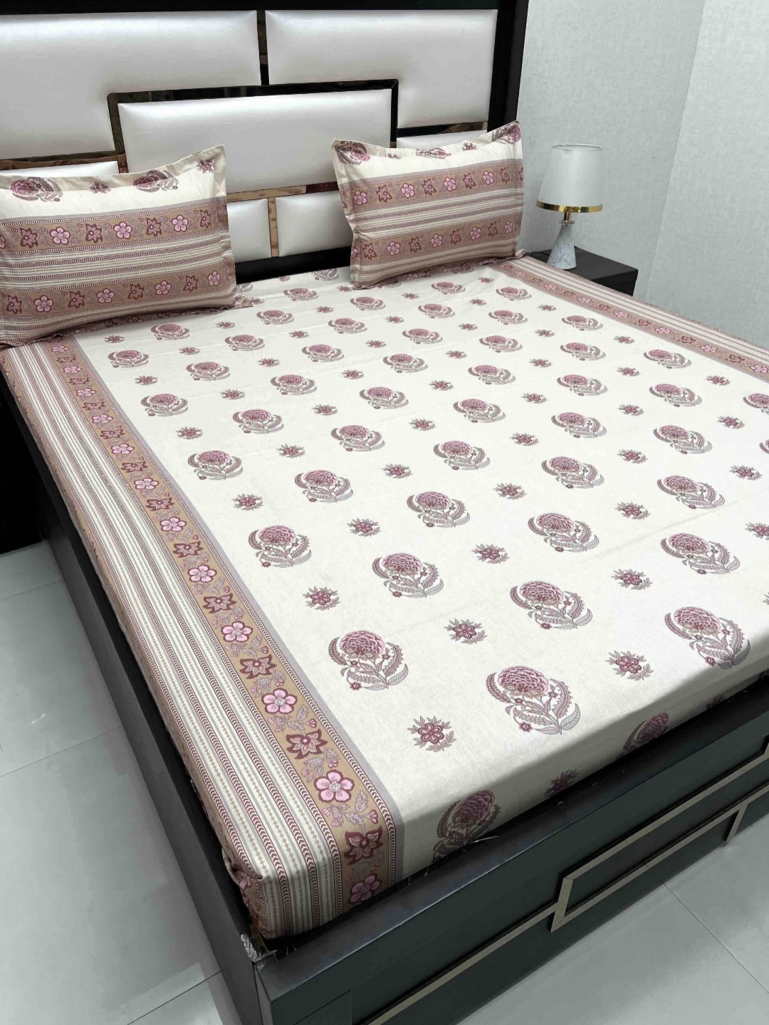 

Pure Decor White & Pink Floral Queen Bedsheet with 2 Pillow Covers