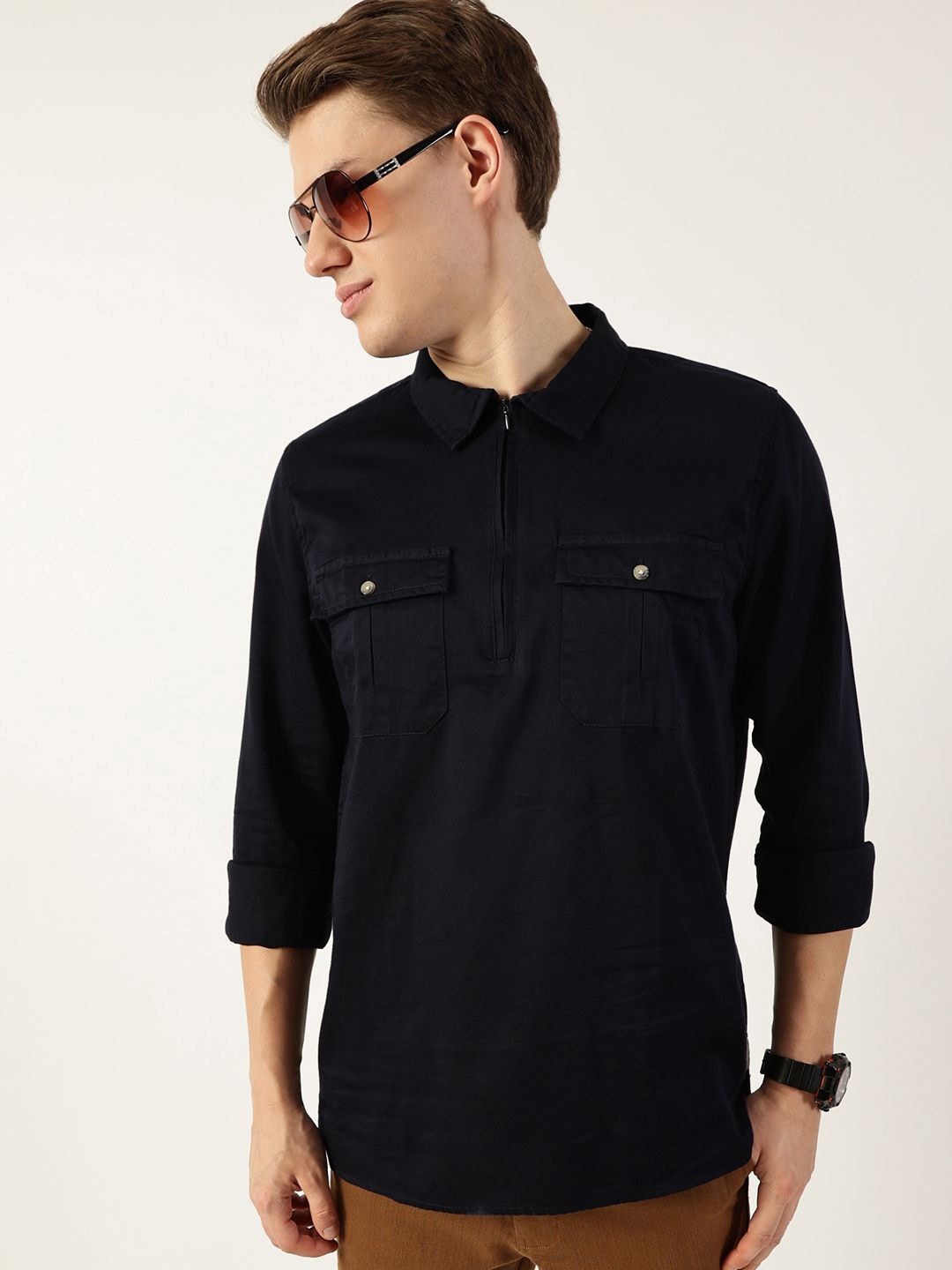 

Thomas Scott Men Classic Spread Collar Solid Cotton Casual Shirt, Navy blue