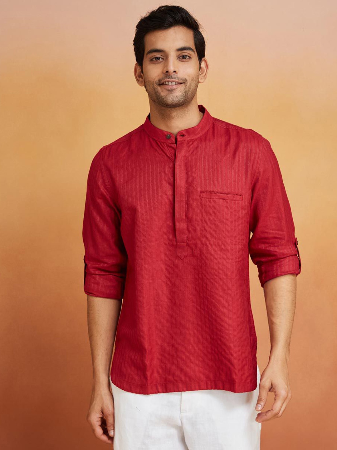 

Fabindia Men Slim Fit Opaque Party Shirt, Maroon