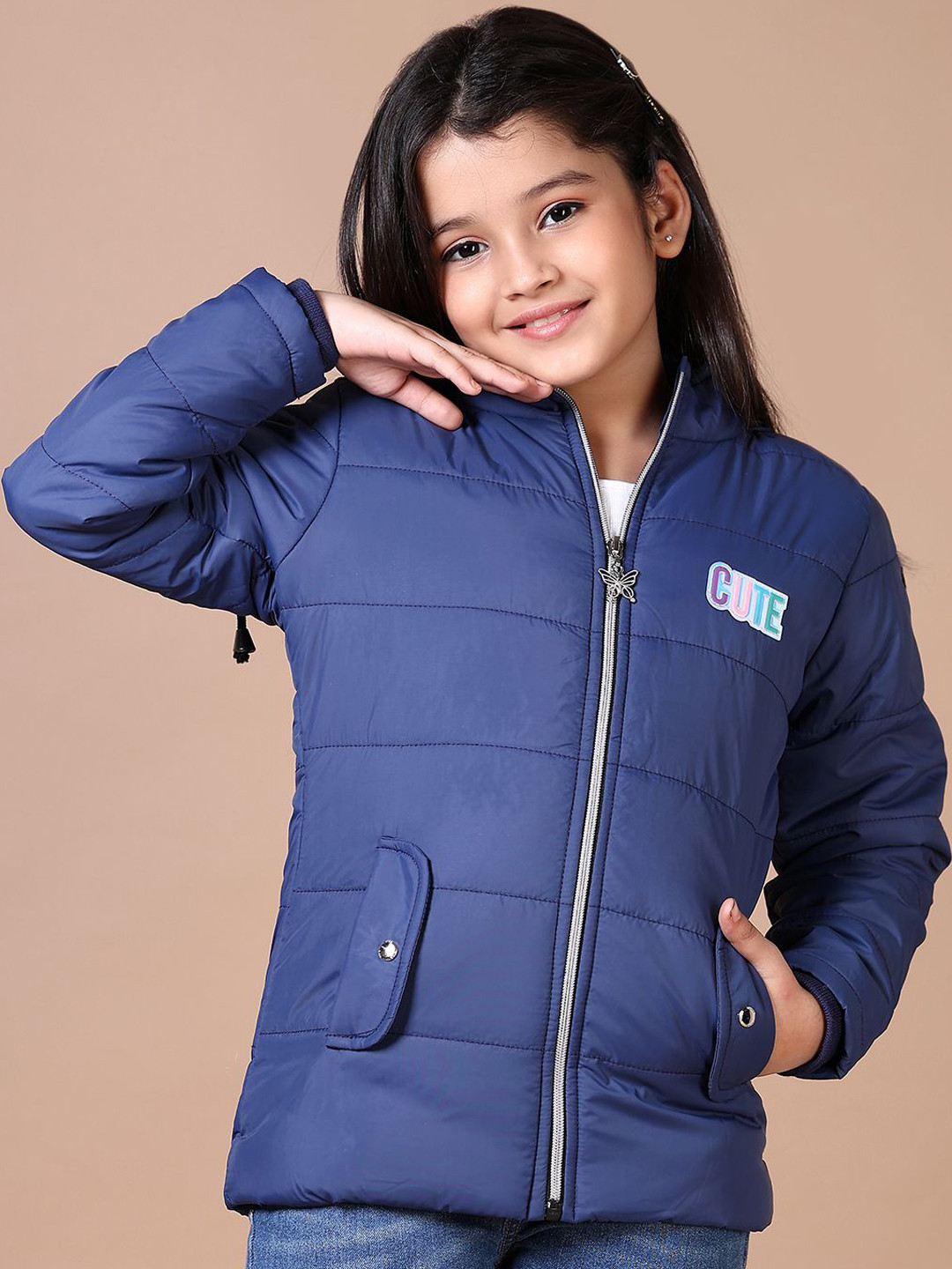 

V-Mart Girls Quilted Jacket, Navy blue