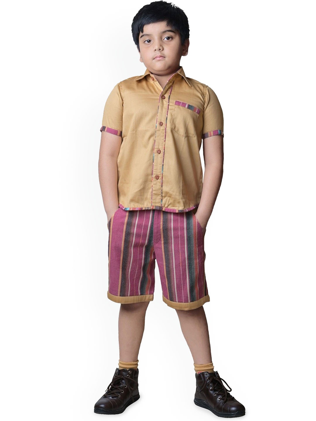 

BAESD Boys Cotton Striped Relaxed Fit Mid-Rise Short, Pink