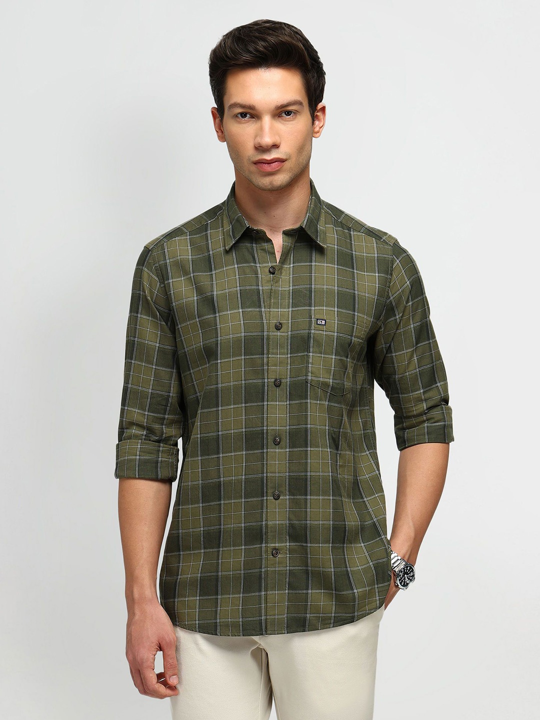 

Arrow Sport Men Slim Fit Opaque Checked Casual Shirt, Green