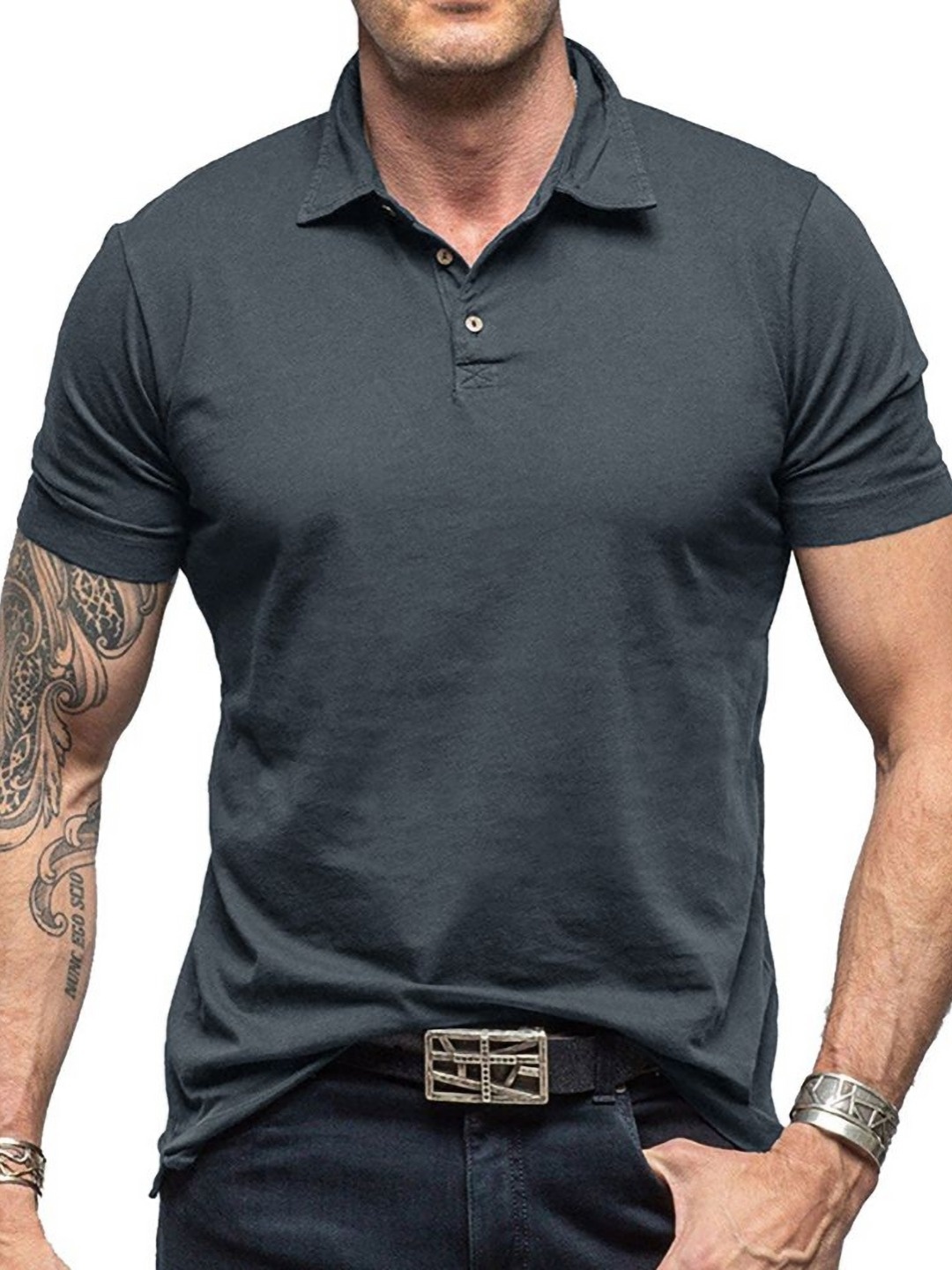 

StyleCast x Revolte Men Solid Polo Collar Cotton T-shirt, Grey