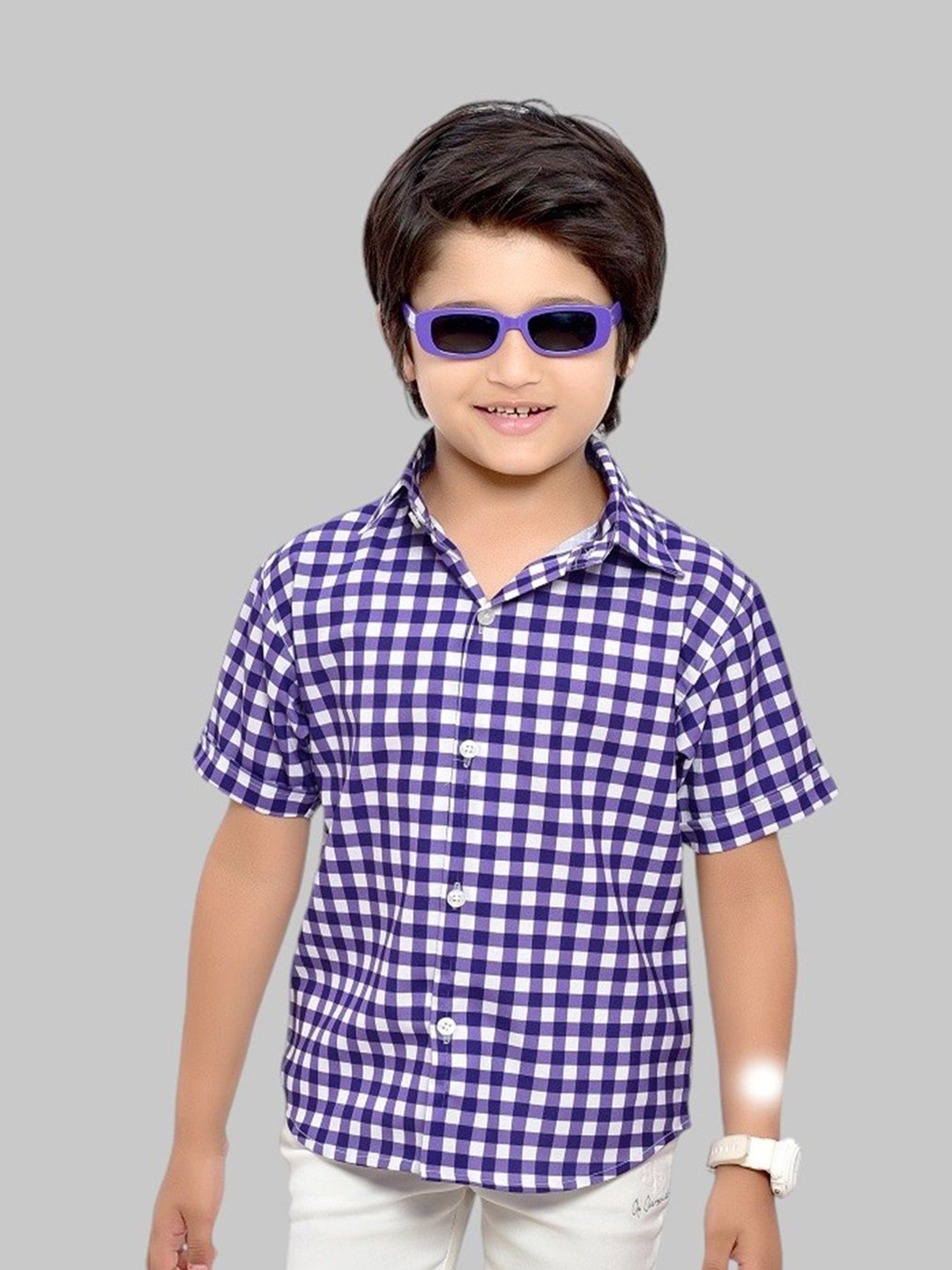 

BAESD Boys Comfort Spread Collar Micro Checked Cotton Casual Shirt, Purple